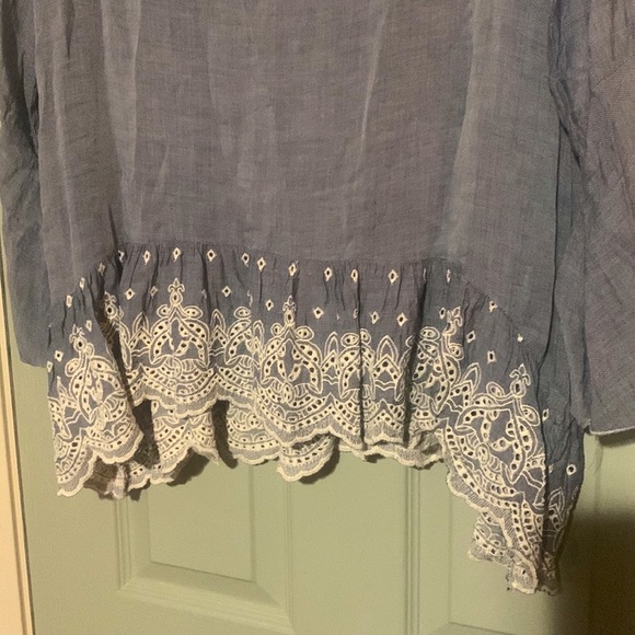 Signature 1 Studio Women’s Blouse/Tunic Sz L Denim & Lace Look.100% Cotton, Soft - Picture 7 of 7
